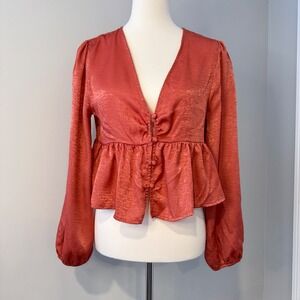 Altar'd State Rust Peach Long Sleeve Top Blouse Button Front Women's Medium